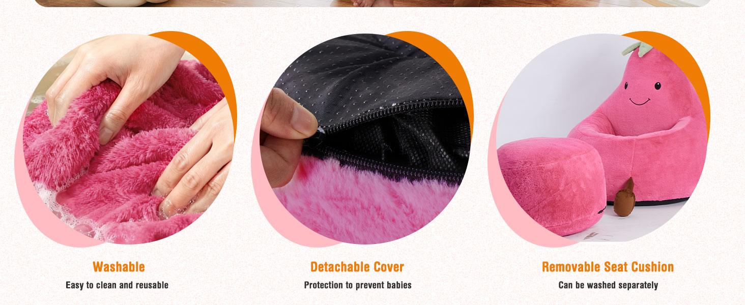 24/31 Inch Bean Bag Chair Padded Toddler Bean Bag Sofa with Padded Bean Bag Chair for Boys and Girls Beige Purple Eggplant Design