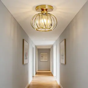 Semi-Recessed Ceiling Light Featuring A Crystal Shade Paired With An Industrial Metal Cage Frame Compatible With E26 Sockets Includes A Complete Set of Installation Accessories  Suitable Versatile Indoor Lighting In Various Setting Nightlight For Bedroom