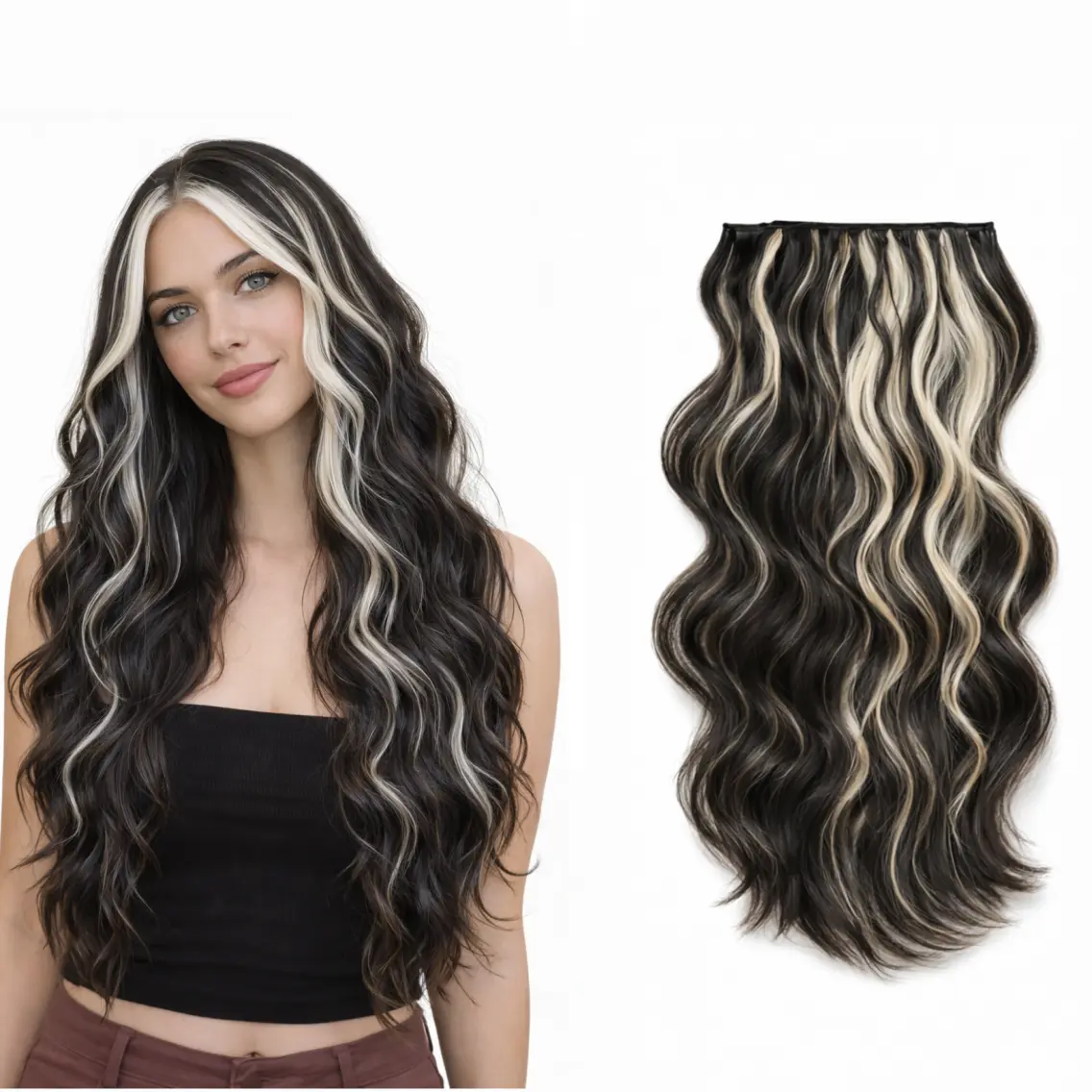 #sohochic Clip In Hair Extensions for Women,  24-Inch Long Body Wave Natural Look Soft Synthetic Hair, Thick 200g Classic Double Weft 4-Piece Set, Synthetic Soft Hairpieces, Gift Box, vigorous  Hair Extensions Clip In