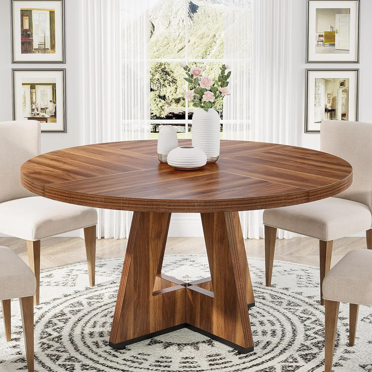 [Summervibes] Tribesigns 47 Inch Round Dining Table for 4 - High-Quality Engineered Wood, Easy to Clean, Waterproof, Durable,Chair Not Included Pedestal Tabletop Mode