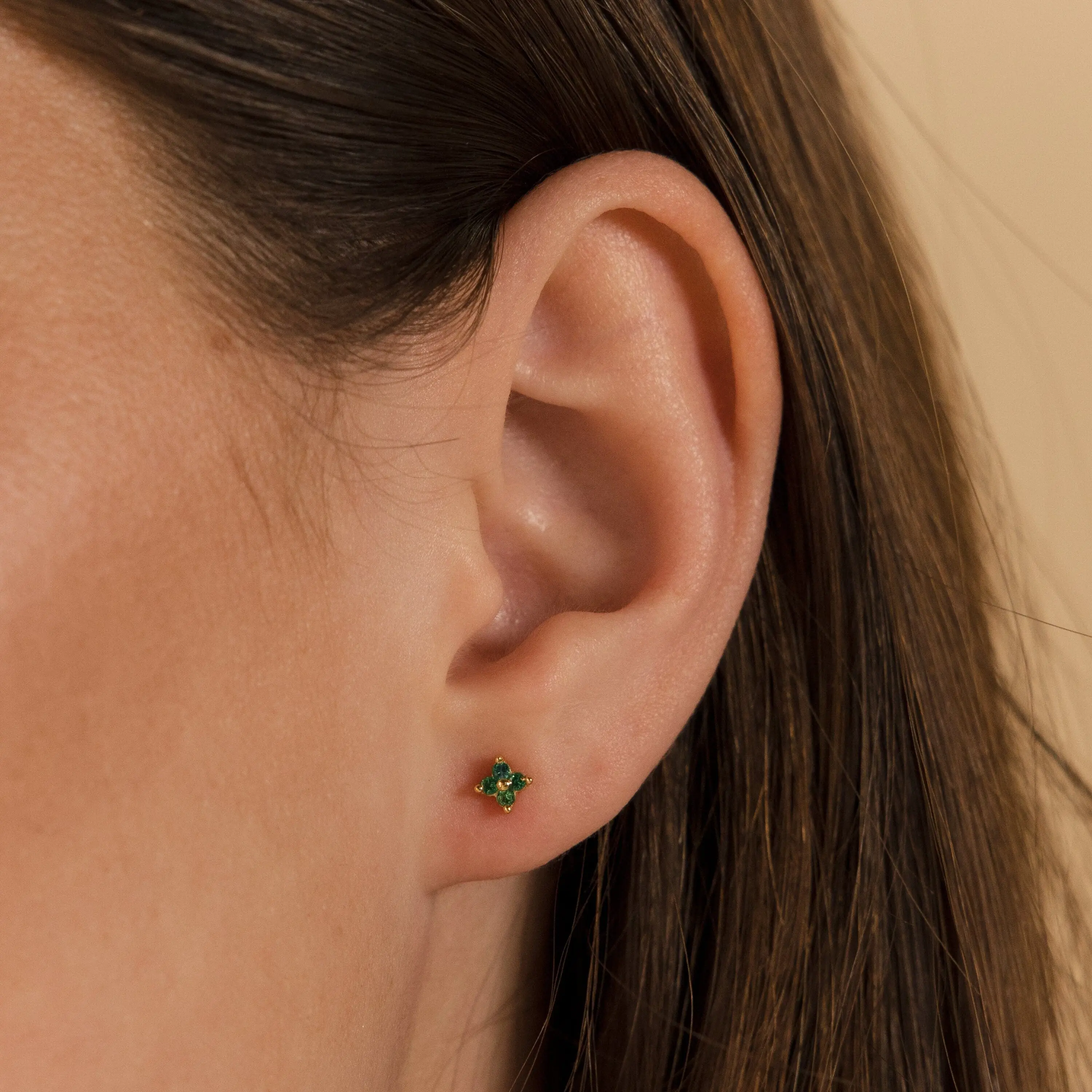 Emerald Ivy Flower Studs by Caitlyn Minimalist - Dainty Green Gemstone Earrings - Emerald Jewelry - Perfect Gift for Sister