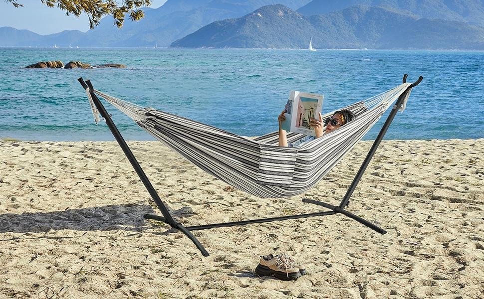 【On Sale】 Yaheetech Double Hammock w/Stand, 2-People Hammock & Stand Set w/Storage Bag & Carrying Bag, Outdoor/Indoor Heavy-Duty Portable Hammock, 450LB Capacity 【On Sale】 Yaheetech Double Hammock w/Stand, 2-People Hammock & Stand Set w/Storage Bag & Carrying Bag, Outdoor/Indoor Heavy-Duty Portable Hammock, 450LB Capacity