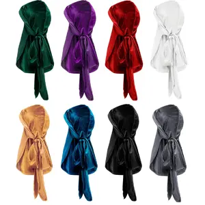 8 Pieces Velvet Du-rag for Men,Stretchable Luxury Wave Cap with Long Tail and Wide Straps for Men Women,Valentine's Day Gifts,Hand Tools Kits