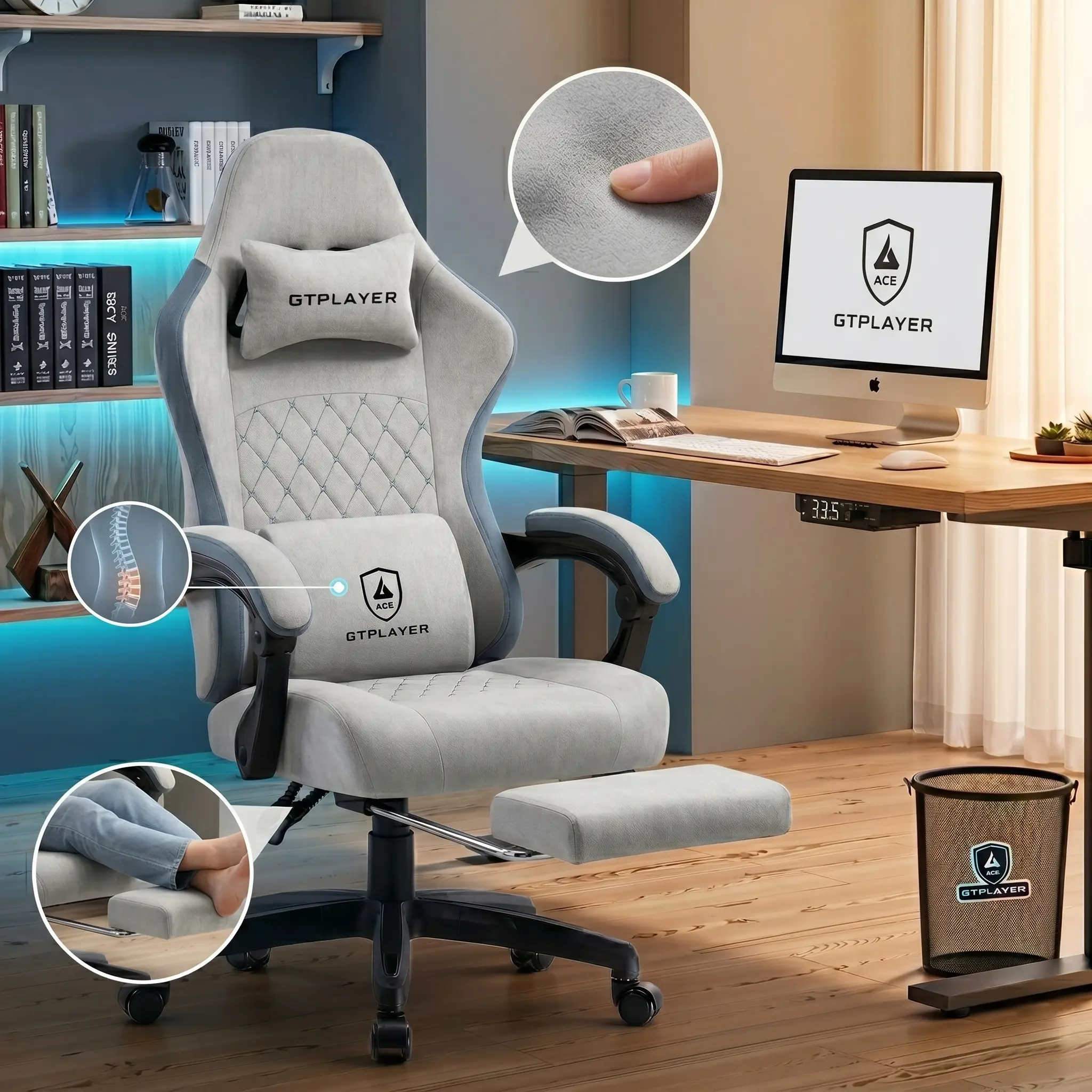 GTPLAYER High Back Ergonomic Computer Gaming Chair - Technical Fabric Indoor Furniture with Pocket Spring Cushion, Linkage-Adjustable Arms, Footrest, Modern Comfortable Design, Ergonomic Chair,summerwins,dorm essentials,home decor
