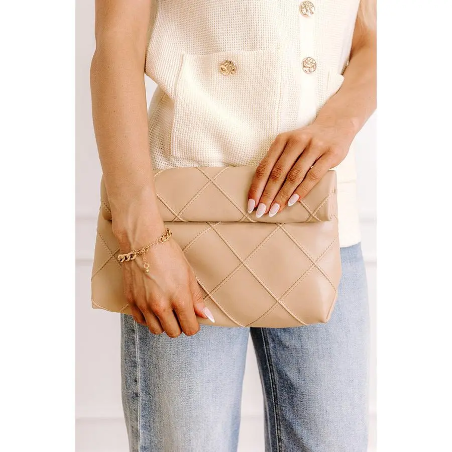 Posh Mode Faux Leather Clutch in Beige