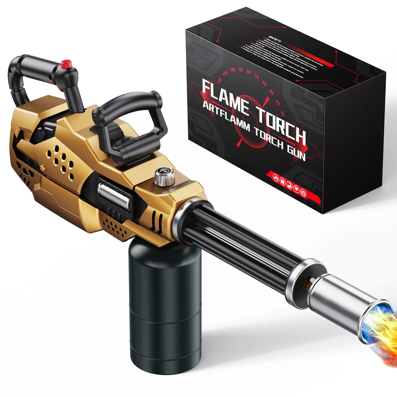 【Father's Day Gift】Portable Mechanical Propane Torch Gun - Gun Shape, Dual Grip Bionic Control, Detachable, Easy-Assemble, Compact, Adjustable Powerful Flame, Exquisite Craftsmanship for BBQ, Christmas Parties (Tank Not Included), Colorful