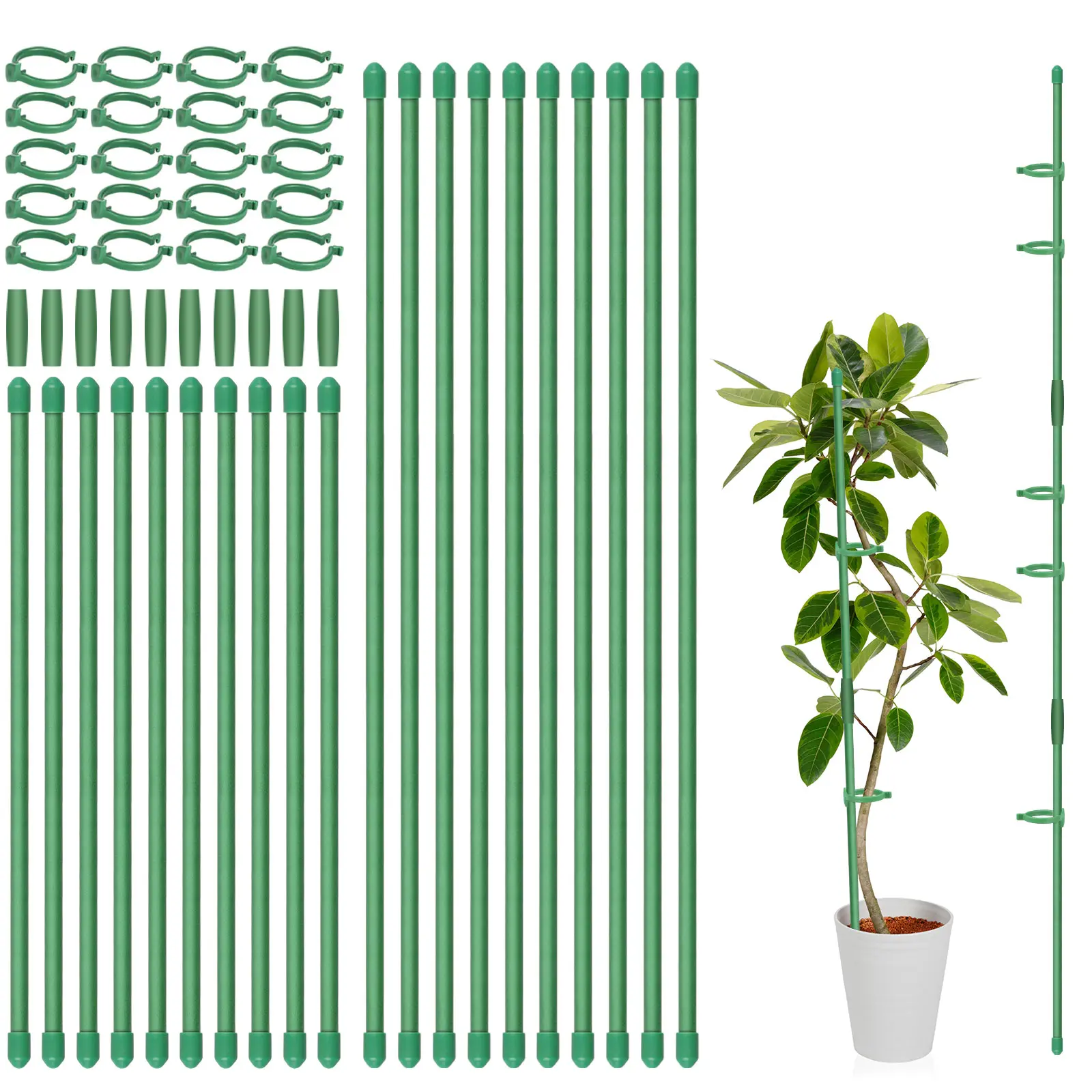20Pcs Green Plant Support Stakes - 17 &11inch Plant climbing pole for Indoor Outdoor,Adjustable Length Orchid Stick with Clips,for Garden Vegetables
