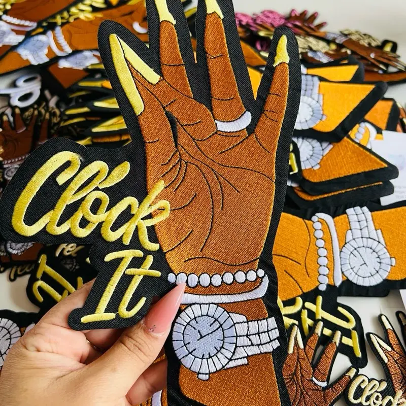 Clock It Hand Gesture Iron-On Patch – 10” Large Statement Patch – Fashion Apparel Patch