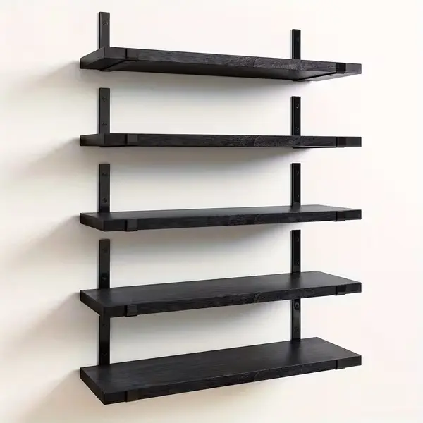 5pcs Rustic Floating Wall Shelf Set 15.8x4.7 Inch - Wooden Wall Mounted Storage Shelves for Bedroom, Living Room, Kitchen, Bathroom & Office Decor
