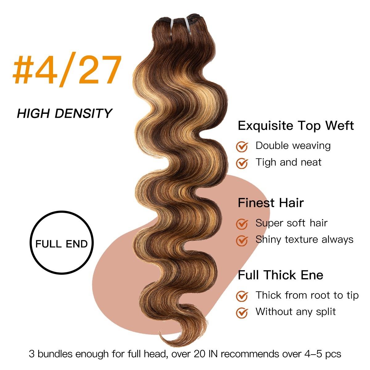 [LIVE-ONLY] Wequeen #FB30 Highlight Hair Bundles Brazilian Colored Human Hair #P4/27 Body Wave Straight Quick Weave Sew in/Glue in Budget Friendly 10A