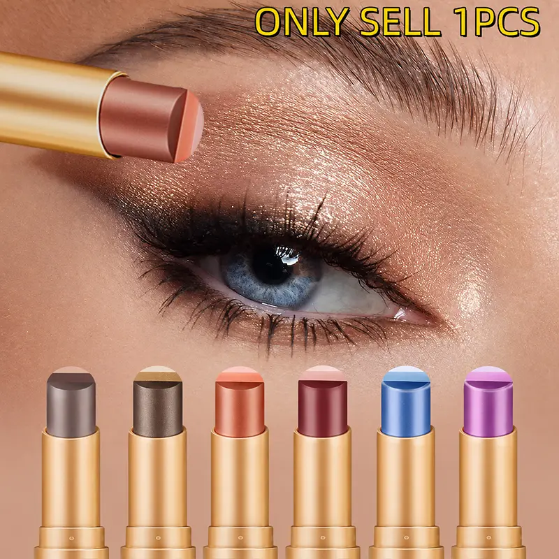 Buy 1 get 5 free --3 Color Eyeshadow Stick，New Long Lasting & Waterproof Creamy Eye Shadow，Portable Glitter shadow for Women，Smudge-Proof Long Lasting，Shimmer shadow for Day and Night (Fine Shimmer Brownish Orange)