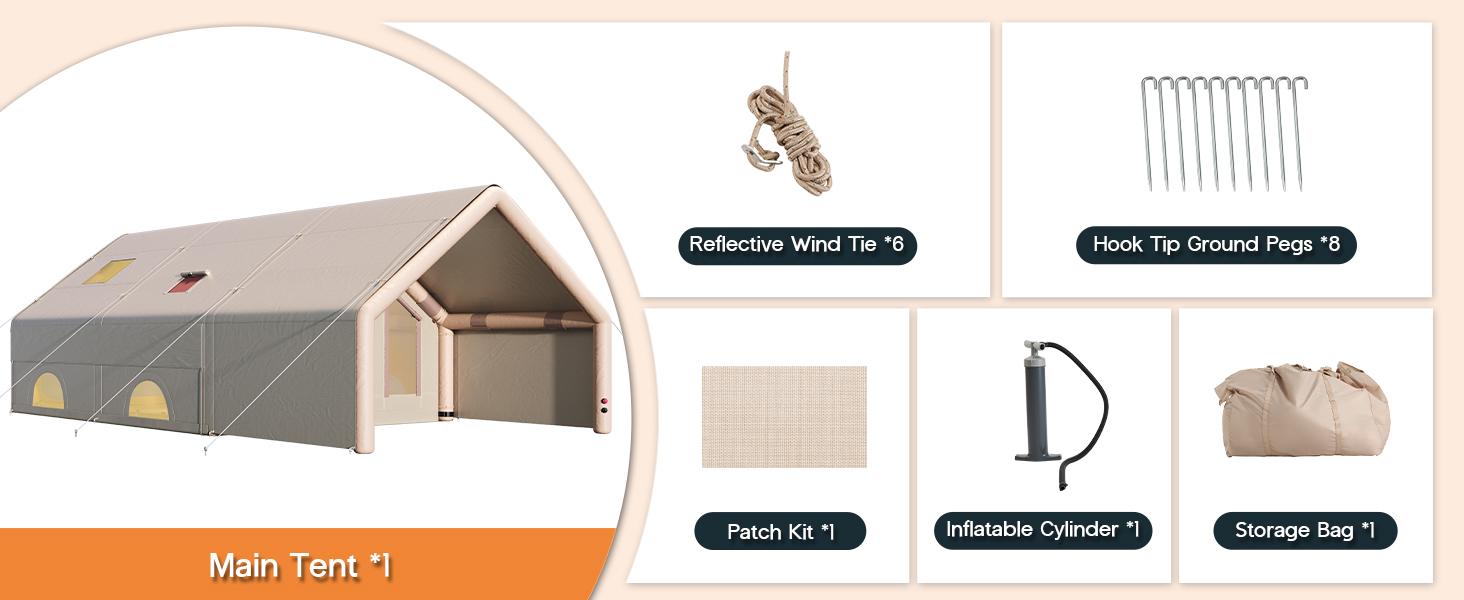 AMERLIFE Inflatable Tent for Camping, Large Blow Up Tent with Easy Setup Pump, Skylight, Stove Jack, Doors, Waterproof Oxford Outdoor Cabin, Ideal for Family, Emergency Shelter, Glamping AMERLIFE Inflatable Tent for Camping, Large Blow Up Tent with Easy Setup Pump, Skylight, Stove Jack, Doors, Waterproof Oxford Outdoor Cabin, Ideal for Family, Emergency Shelter, Glamping