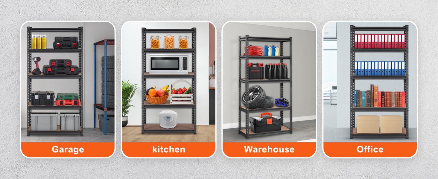 VEVOR Storage Shelving Unit, 5-Tier Adjustable, 2000 lbs Capacity, Heavy Duty Garage Shelves Metal Organizer Utility Rack, Black, 30" L x 12" W x 60" H for Kitchen Pantry Basement Bathroom Steel Set VEVOR Storage Shelving Unit, 5-Tier Adjustable, 2000 lbs Capacity, Heavy Duty Garage Shelves Metal Organizer Utility Rack, Black, 30" L x 12" W x 60" H for Kitchen Pantry Basement Bathroom Steel Set