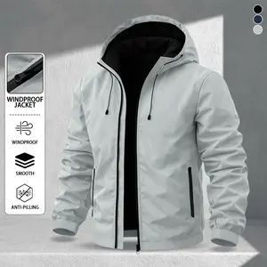 Men’s casual minimalist lightweight jacket with an adjustable hood design, comfortable smooth fabric—ideal for everyday commuting, outdoor activities, casual social outings, and sports; a versatile top that makes spring and summer wear perfect.