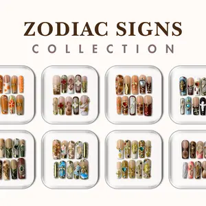 NailPhoria ZODIAC SIGNS Collection - Handmade Press-On Nails | Reusable, Salon-Quality, Long-Lasting, Glossy Design