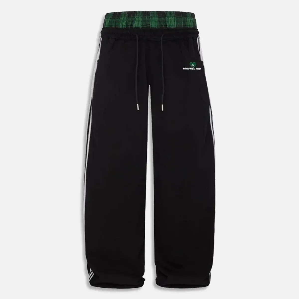 AELFRIC EDEN Women's Casual Cotton Baggy Sweatpants - Retro Plaid Unisex Grunge Wide-Leg Trousers with Double Waistband, Embroidery, Loose Fit Pants, 2000s Aesthetic, 90s Look, Streetwear, Alternative Style, Comfy Basics, Hand Wash Long Bottoms