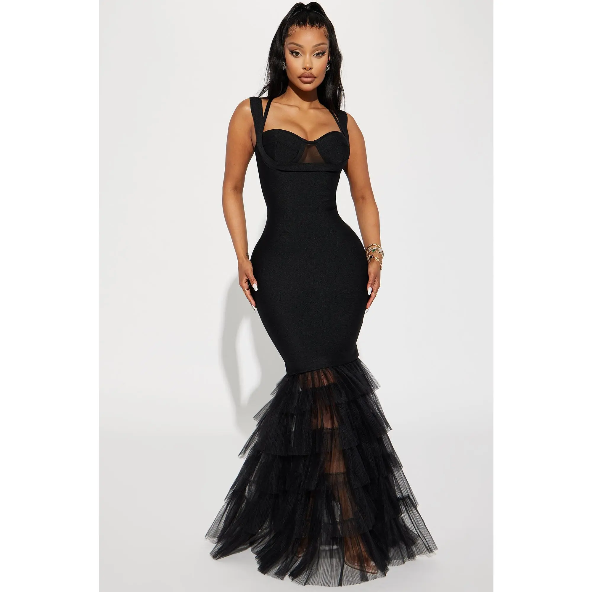 Charline Tulle Bandage Gown - Black