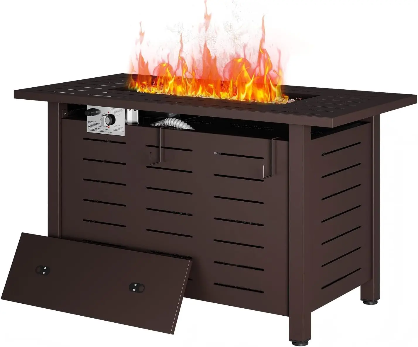 Aoxun 28/40 Inch Outdoor Propane Fire Pit - 50,000 BTU Gas Fire Pit Table with Lava Rocks, Patio Heater Rectangle Fire Table with Removable Lid & Waterproof Cover for Deck, Backyard, Garden, Black