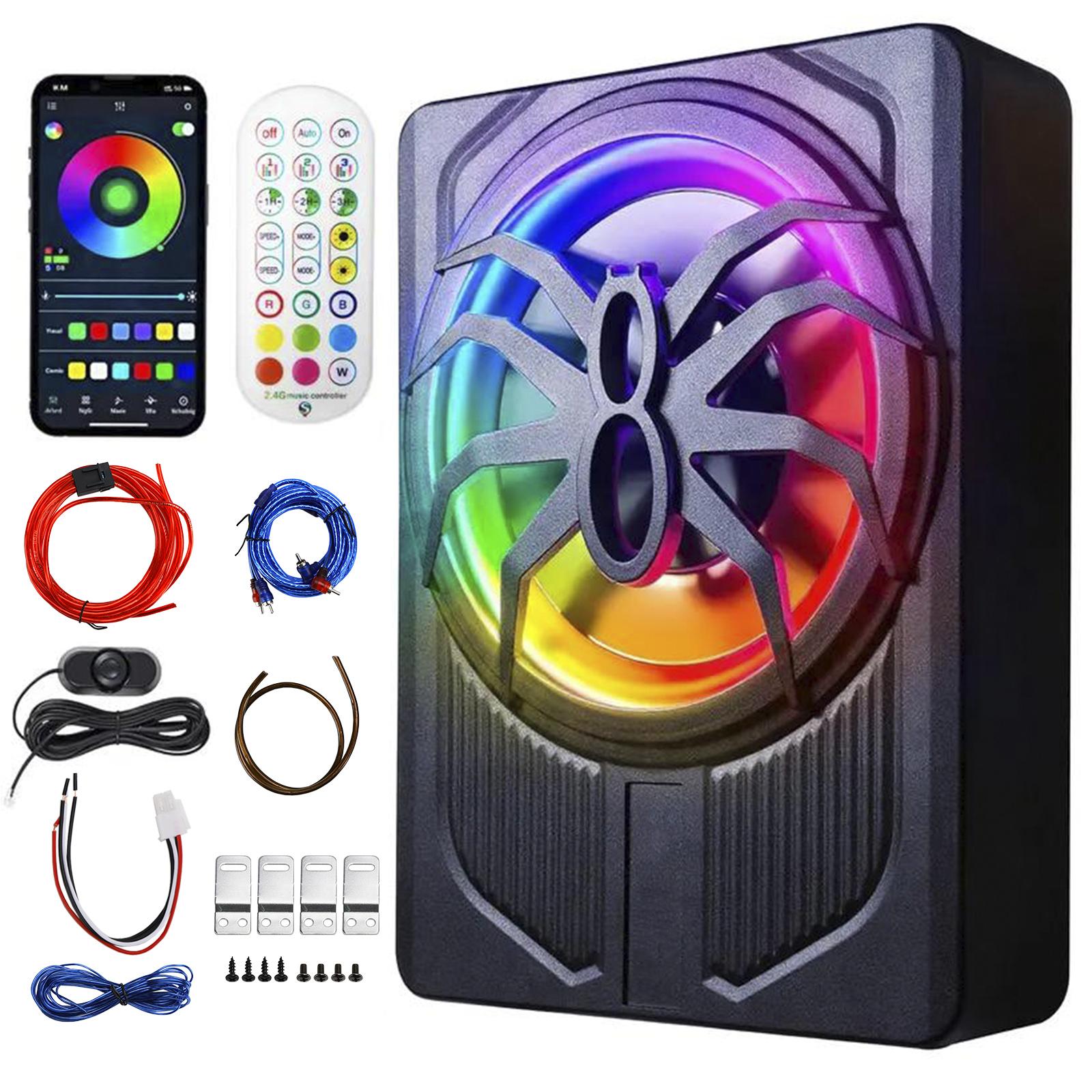BassGlow 10 inch RGB app control under-seat powered car subwoofer