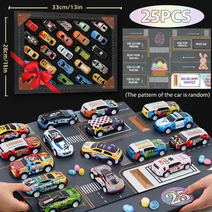 Set of 25 mini pull-back metal cars with city game mat, alloy racing toy cars, suitable for boys aged 3+ and toddlers, Easter basket fillers, party gifts