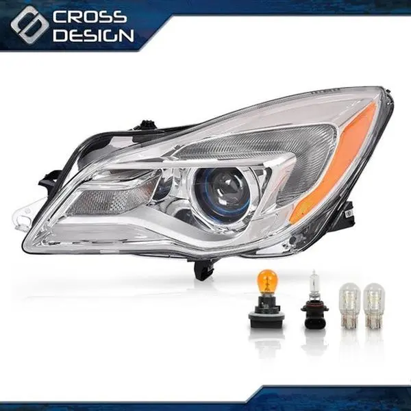 CROSSDESIGN High Quality Materials Automotive Left Driver Side Halogen Bulb Headlight Replacement with Chrome Housing, Car Lighting Cars Accessories for 2014-2017 Buick Regal
