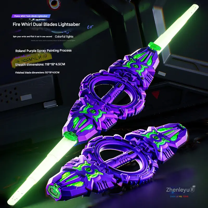 Double Bladed Rotating Handheld LED Lightsaber Toy - 7 Color Lights, 360° Rotating, Safe Non-Toxic Design, Safe LED for Kids, Boy Gifts, Kids Toys for Birthday Role Play