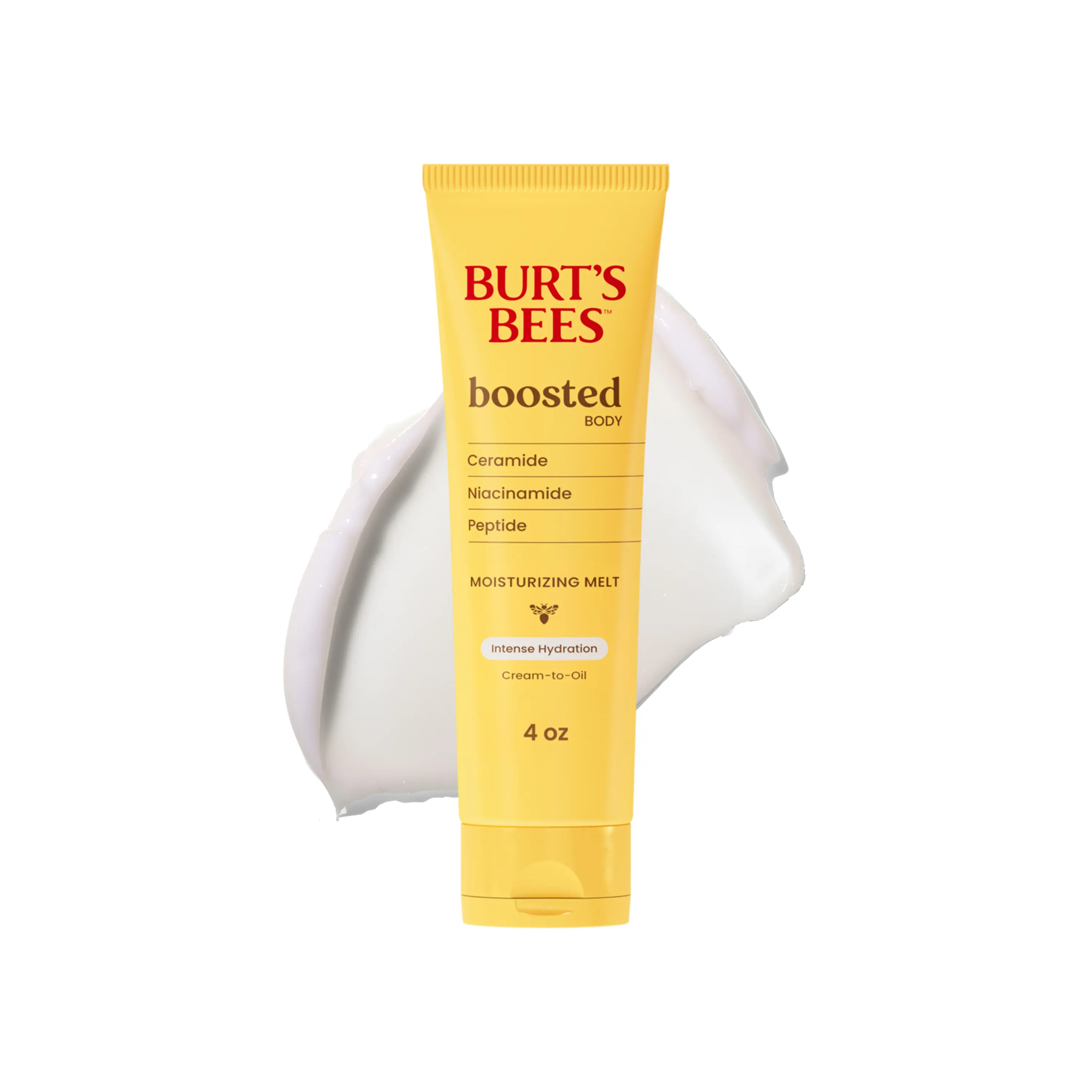 Burt's Bees Boosted Body Moisturizing Melt | Lightweight Cream-to-Oil Body Moisturizer | Ceramides, Niacinamide & Peptides | 24-Hour Hydration | Tropical Scent