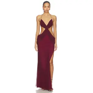 Jaded London Draped Vida Maxi Dress in Burgundy