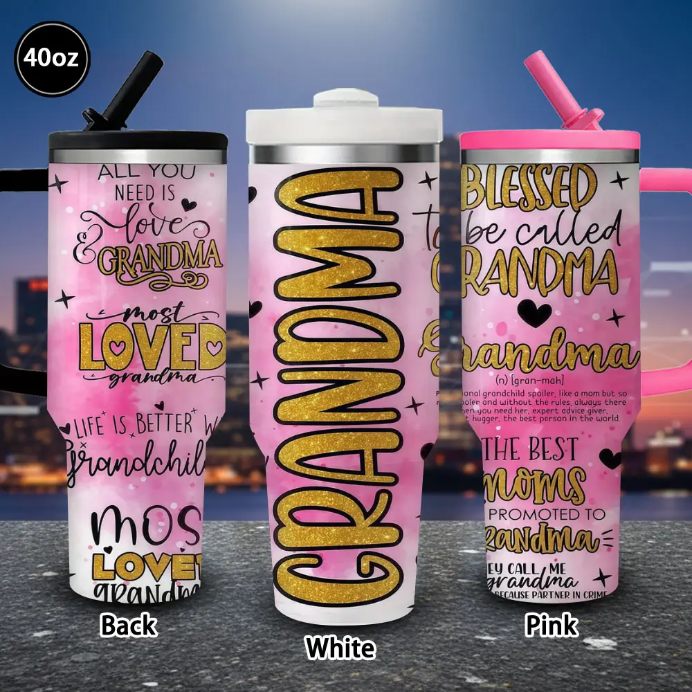 1pc 40oz Glittery Grandma Love Vacuum Flask Tumbler with Lid and Straw, Winter Insulated Travel Coffee Cup, Ideal Gift for Women, Perfect for Valentine's Day, Office Use, Flasks, Portable