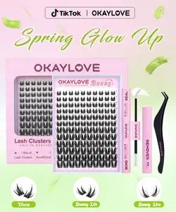 OKAYLOVE Bunny Lash CLusters Kit, Okaylovelashes Manga Lash Extension with Waterproof Long-lasting Lash Bond and Seal,Tweezers and Remover for DIY Eyelash at Home Easily, Natural Makeup Girl Gifts