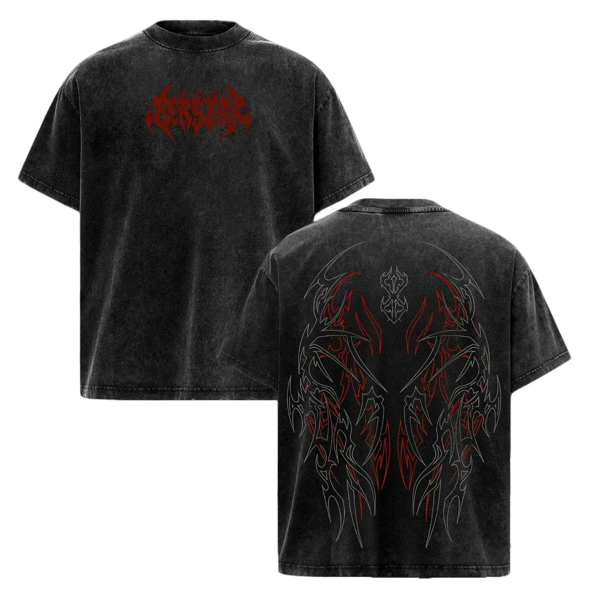 Men's Berserk Retro Pure Cotton Pump Cover T-Shirt - Vintage Washed, Loose Round Neck, Seamless, Breathable Dark Aesthetic Short-Sleeve Gym Top for Workout Training, Casual Baggy Soft Oversize Menswear, 7-Day Return/Exchange Policy