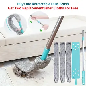 Retractable Gap Dust Cleaner with Extension Pole (36 to 49 inches), Piece Bendable Flexible Duster with 2 Reusable Microfiber Dusting Cloths & Soft Bristles, Wet & Dry Dust Brush for Cleaning Under Furniture, Appliances, High Ceilings, Bed  Household Gaps
