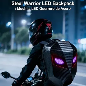 Iron Man Full Helmet LED Backpack Waterproof Hard Shell Motorcycle Riding Commuter Backpack Black