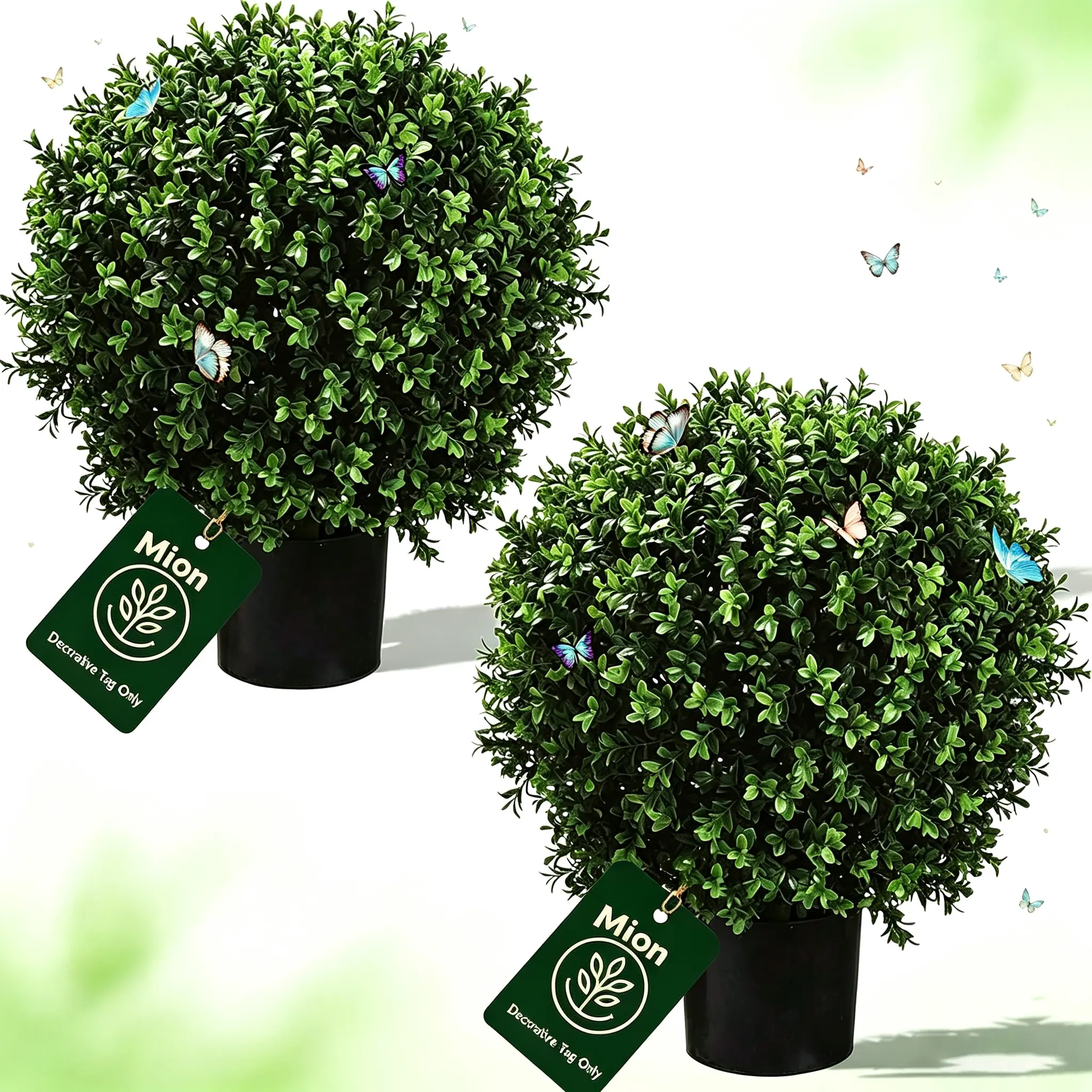 24in Artificial Boxwood Topiary Ball Plant - Realistic Faux Shrub with Weighted Pot, UV-Resistant Outdoor Fake Greenery for Front Door, Porch Decor, No Watering/Trimming All-Season Decorative Bush Fruit