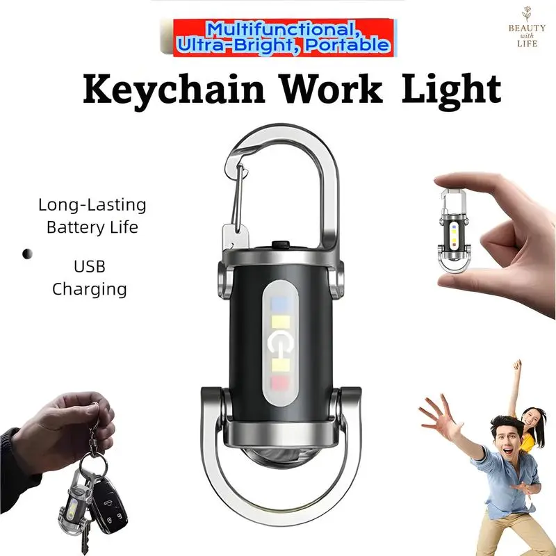 Rechargeable LED Handheld Emergency Keychain Flashlight - 2026 800LM COB, 6 Light Modes Compact Mini EDC Work Light, Water Resistant, for Outdoor Camping, Backpack Hanging Home Decor, Thoughtful Gift, Handheld Emergency Flashlight, Rechargeable Led Flashl