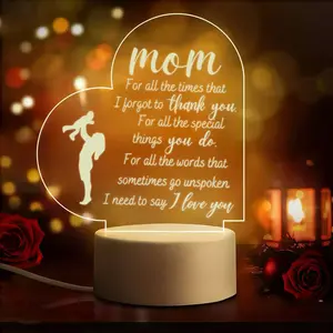 Mom Acrylic Night Light - Heart-Shaped Mom & Child Silhouette Engraved Lamp for Mom, Mother's Day Gift, Birthday Gift from Daughter/Son, Bedroom Decor, USB Powered Acrylic Light with "I need to say I love you" Quote surprise holiday party farmhouse style