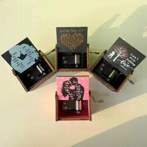 Can't Help Falling in Love Hand Crank Music Box Collection 4 Romantic Wooden Styles for Love Weddings Anniversaries Valentine's Day Gift Set - Decor