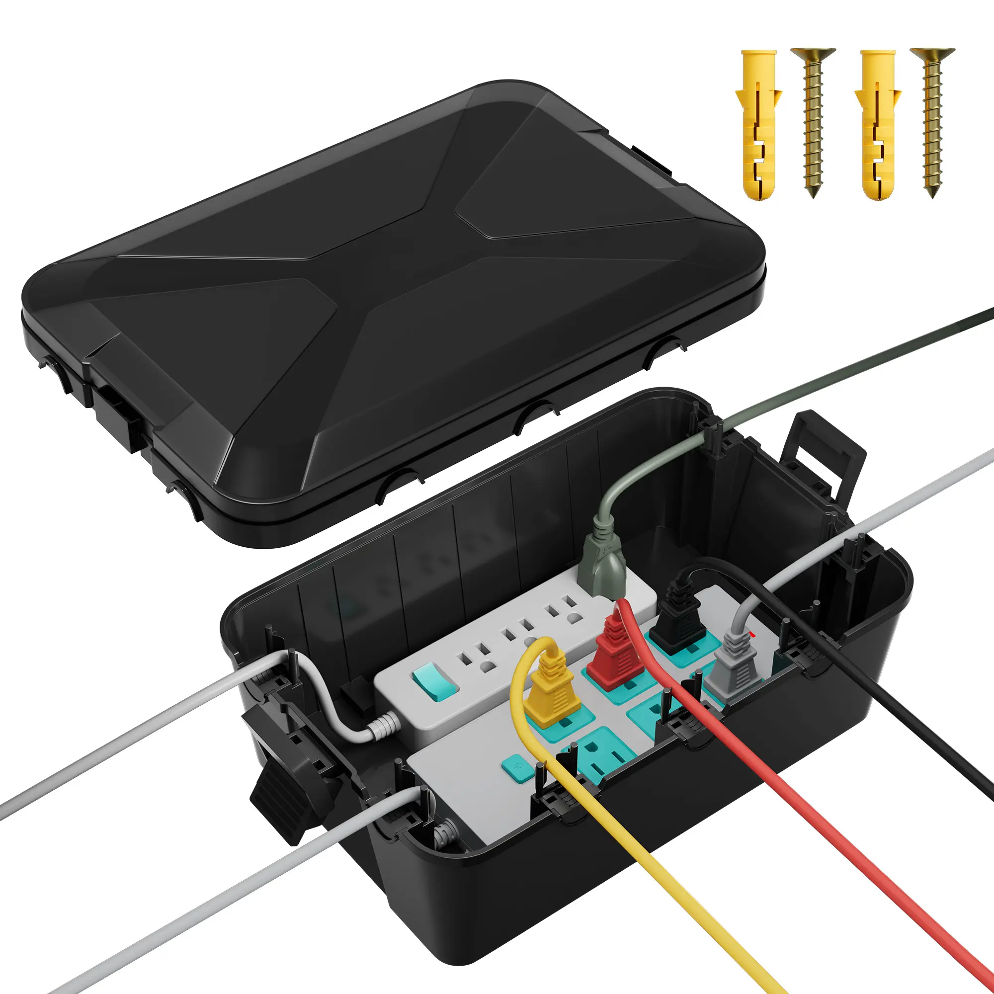 Eunik Large Industrial Safety Outdoor Electrical Box - 13x8x5in Wall-Mounted Plastic Enclosure for Motorcycle Cable Wire, Power Strips, Outlet Plugs, Waterproof for Wet Areas, Leak-Proof, Lockable Storage with Security Camera Installation Compatibility