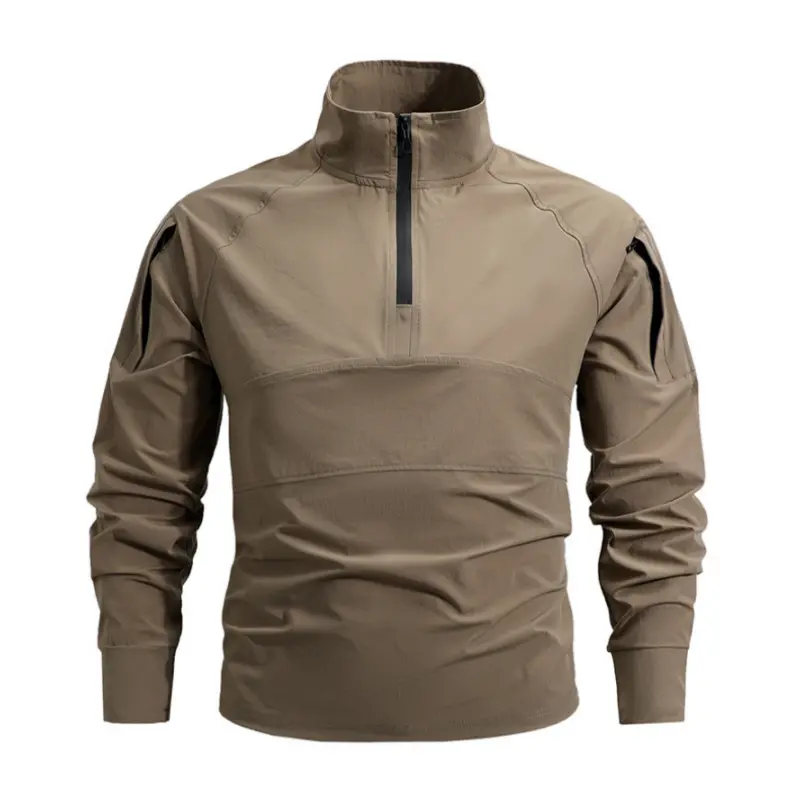 Men's Half-Zip Stand Collar Outdoor Long Sleeve Top, Stretch Quick Dry Fabric, Invisible Zipper On Sleeves, Loose Functional Style, Breathable Wear Resistant, Ideal For Hiking, Mountaineering & Outdoor Daily Outfits, Sweatshirt, Menswear, Athletic, Plain,