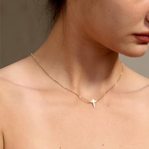 Tewiky Dainty Cross Necklace For Women Simple Cross Choker Necklaces Small Cross Pendant Tiny Cute Necklaces For Teen Girls Handmade Aesthetic For Women Jewellery For Easter