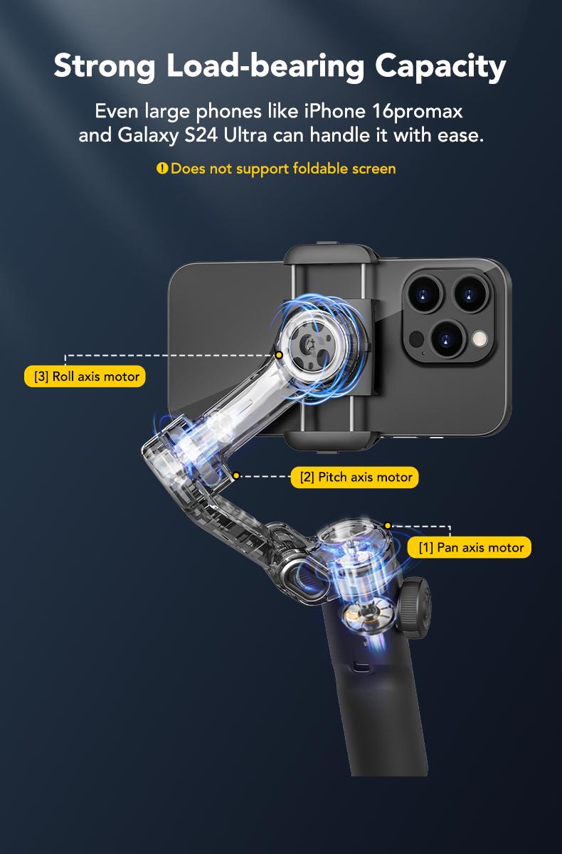 AOCHUAN Gimbal Stabilizer for iPhone, 3-Axis Smartphone Gimbal Built in 7.8' Extension Rod, Portable Gimbal Stabilizer w/OLED Display for iPhone/Android, Perfect for TikTok YouTube Vlogging-Smart X2-2