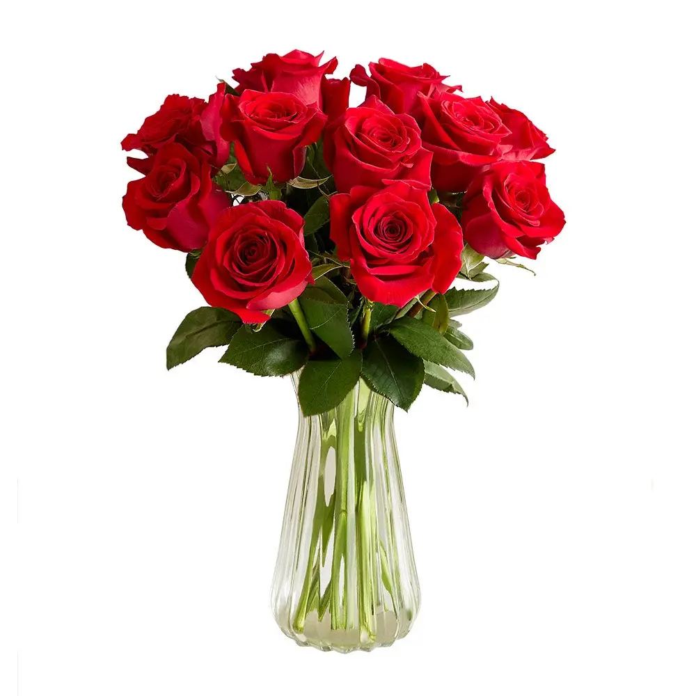 1800 Flowers - 12 Stem Red Roses Bouquet with Clear Vase, Fresh Flowers