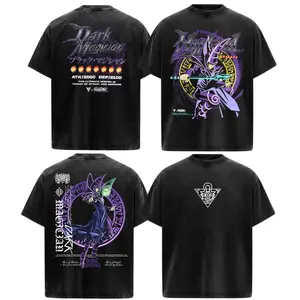 Dark Magician Yu Gi Oh Anime Manga Acid Washed 230GSM Heavyweight Cotton T Shirt Collection - Size S to 3XL - Unisex Vintage Streetwear Oversized Crewneck Merch - Gift for Anime Fans