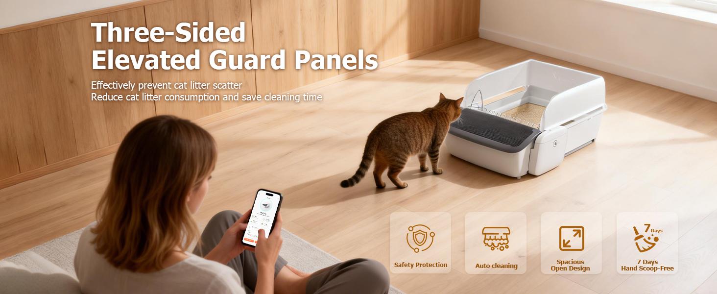 Automatic Cat Litter Box Open-Top Self-Cleaning for Multiple Cats(Buy one, get five free), Extra Large Space with App Control/Splash Guard/Safety Anti-Pinching Design/Odor Control Open-top Litter Box with Waste Bag&Deodorizing Cube Automatic Cat Litter Box Open-Top Self-Cleaning for Multiple Cats(Buy one, get five free), Extra Large Space with App Control/Splash Guard/Safety Anti-Pinching Design/Odor Control Open-top Litter Box with Waste Bag&Deodorizing Cube