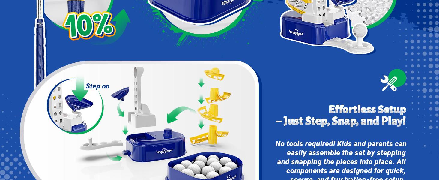 EagleStone Toddler Golf Set with Foot Pedal Launcher, Includes Adjustable Golf Club, 15 Balls & Golf Cart, Indoor&Outdoor Sports Gift EagleStone Toddler Golf Set with Foot Pedal Launcher, Includes Adjustable Golf Club, 15 Balls & Golf Cart, Indoor&Outdoor Sports Gift