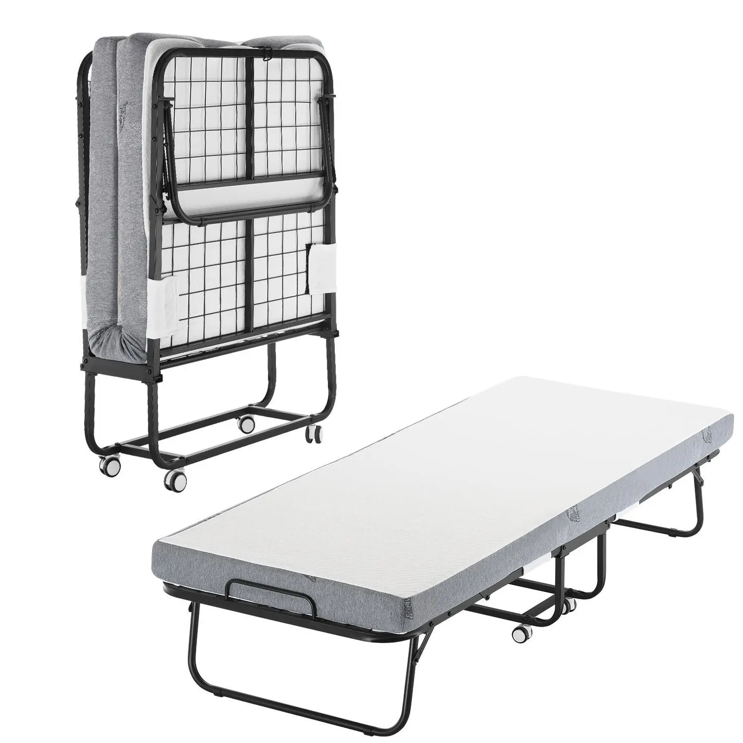 【SummerFinds】VEVOR Rollaway Bed,  , 31 in x 75 in Folding Bed with 4 in Mattress, Twin Size Foldable Bed with Sturdy Metal Frame & Memory Foam Mattress, Portable Twin Roll Away Bed with Mattress, for Adults, Guest