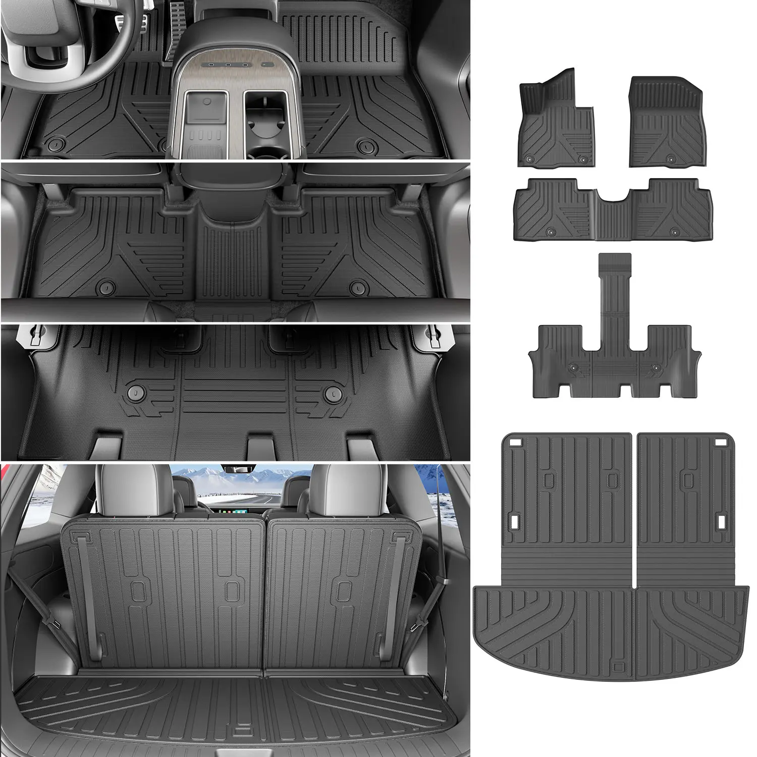 POWOQ Pre-Cut Multi-Piece Car Floor Liners & Cargo Liner Set with Backrest Mat, Custom-Fit Interior Protection Accessories for 2026 Hyundai Palisade 7-Seater 2026 Model, Pre-Cut Shape,toolupgrade