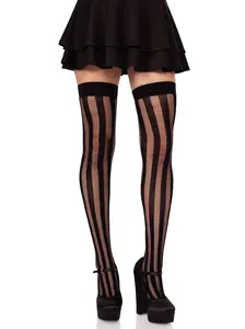 Women's Soft Spandex-Nylon Fabric Leg Avenue Krya Striped Fishnet Thigh-High Stockings Women's Soft Spandex-Nylon Fabric Leg Avenue Krya Striped Fishnet Thigh-High Stockings