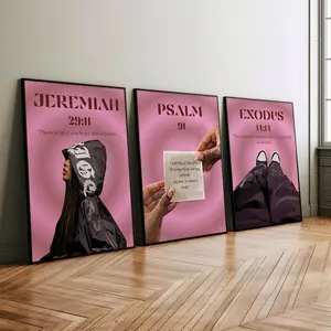Set of 3 Black Christian Girl Wall Art, Bible Verse Poster Unframed , Faith Room Decor, Jeremiah 29,11, Psalm 91, Exodus 14:14, Pink Christian Poster Unframed