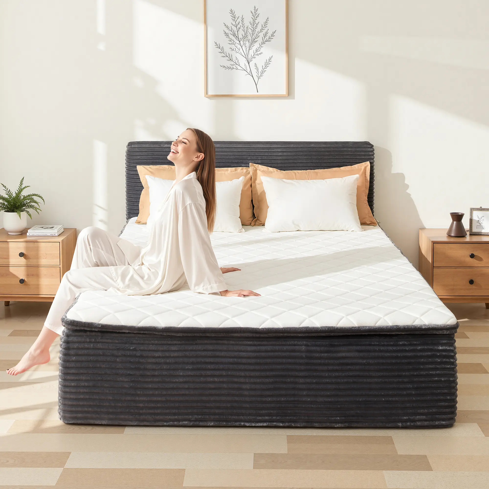 【Summerfinds】Ovios Queen Size Memory Foam Mattress with Removable Headboard, 17" Sofa Bed Full Mattress, Individually Pocketed Springs, Pressure Relief, Motion Isolation, Provides Support, CertiPUR-US Certified - No Assembly Required